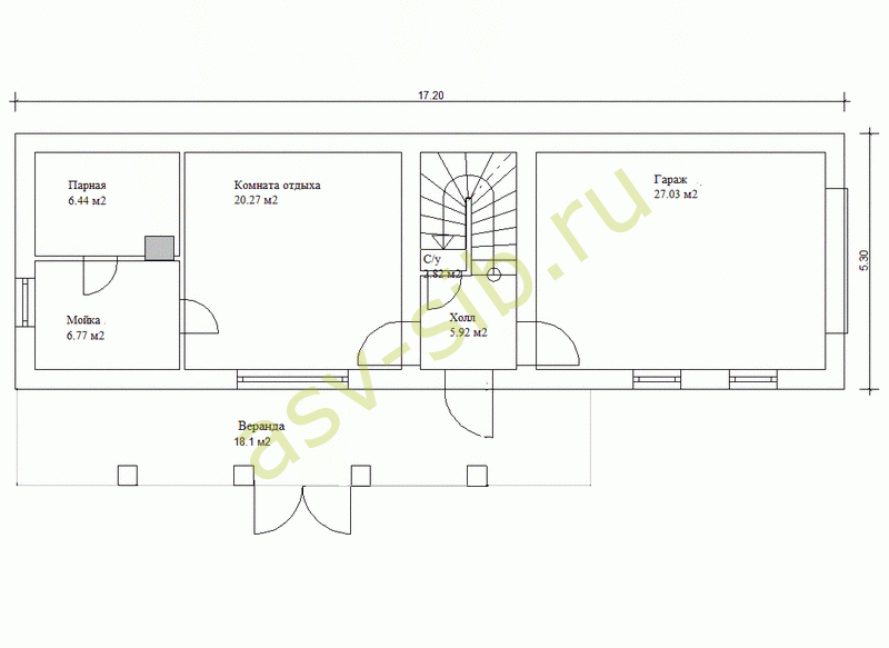 План первого этажа дома с гаражом и баней по проекту Д160-Д166