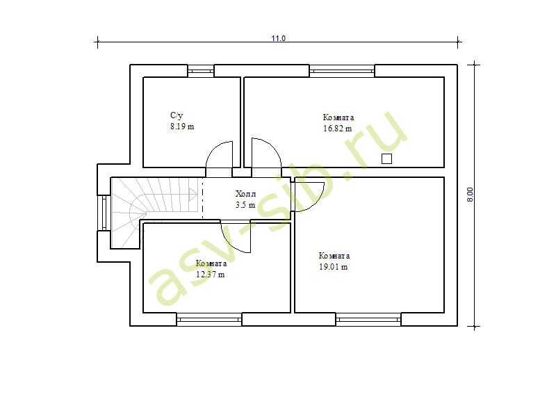 План второго этажа дачного дома по проекту П-128 с сауной