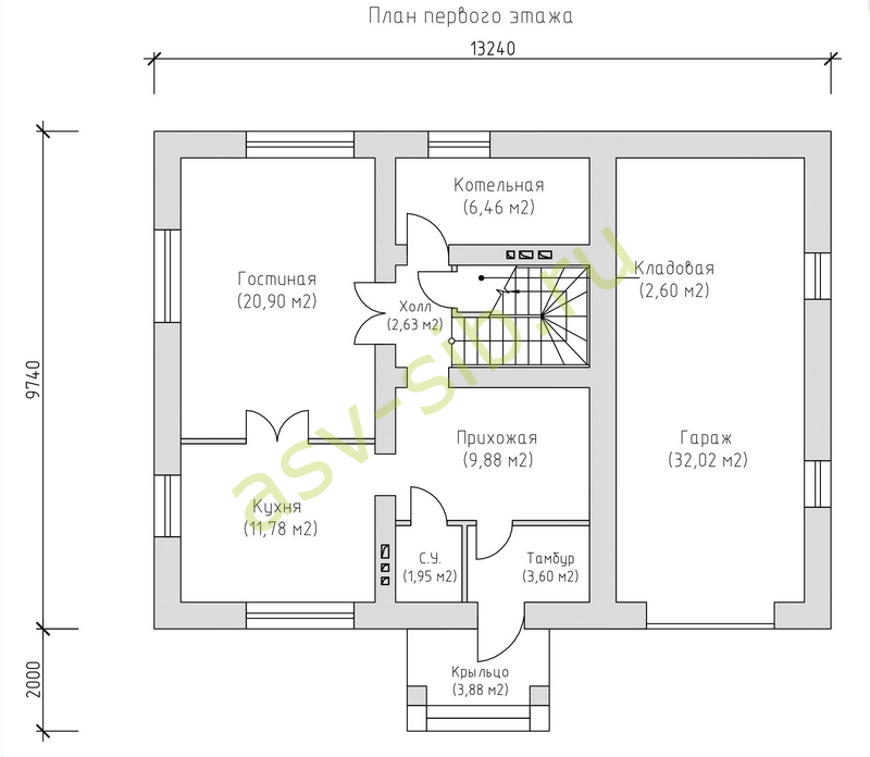 План первого этажа дома с гаражом на два автомобиля по проекту П149-119