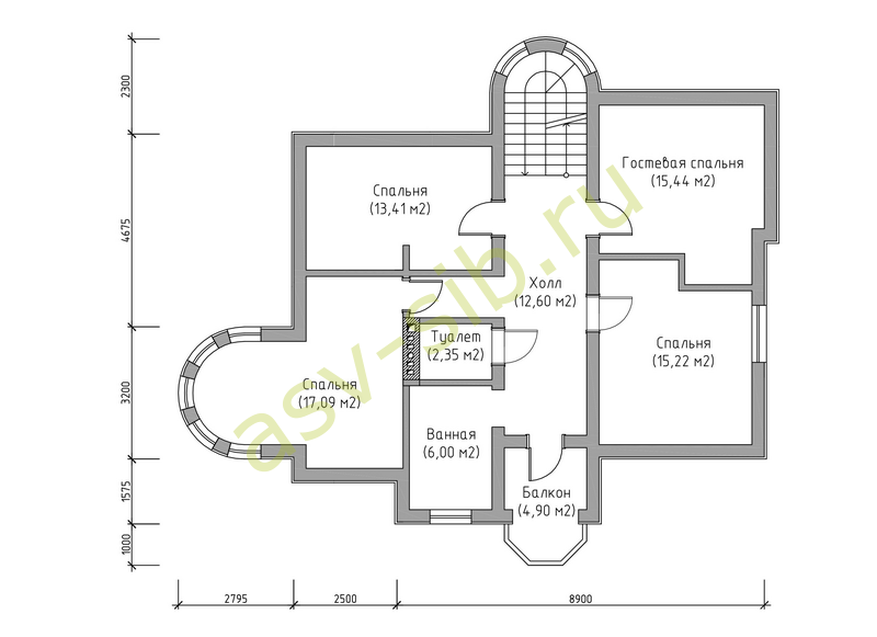 Планировка второго этажа дома в стиле фэнтэзи, проект П-199
