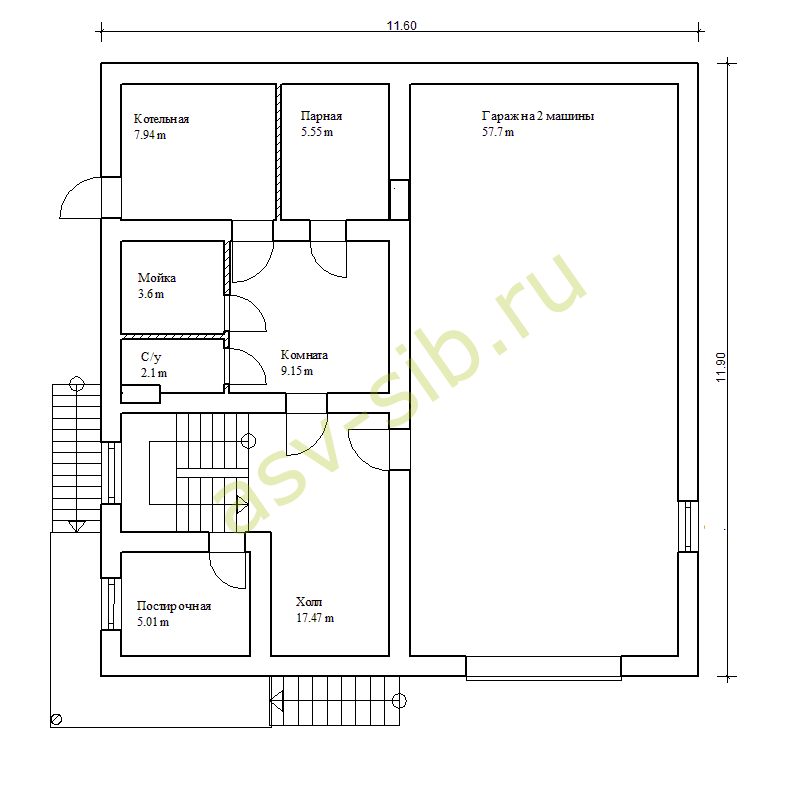 План цокольного этажа дома по проекту П-329 с гаражом