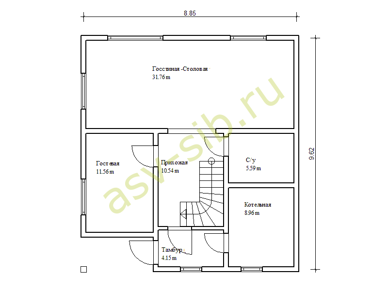 План первого этажа брусового дома по проекту Б-149