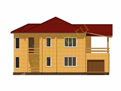 Большой брусовой двухэтажный дом: эркер, гараж, балкон