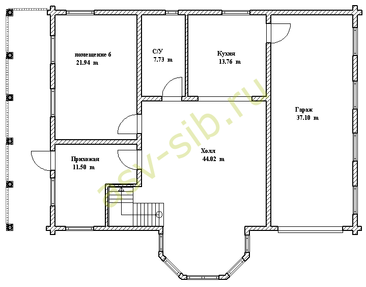 Брусовой дом с гаражом по проекту Б-260: план первого этажа