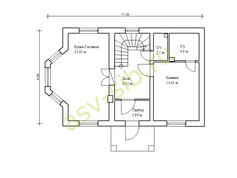 План первого этажа дома с цоколем и сауной по проекту К-169a
